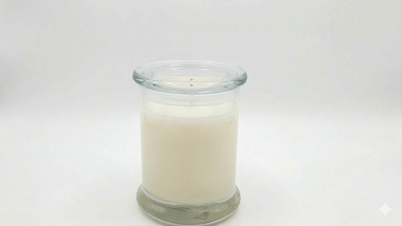 Round glass candle on a white background